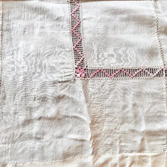 Hand Embroidered Deer & Crochet Silk Bedcover Bedspread 58 x 81